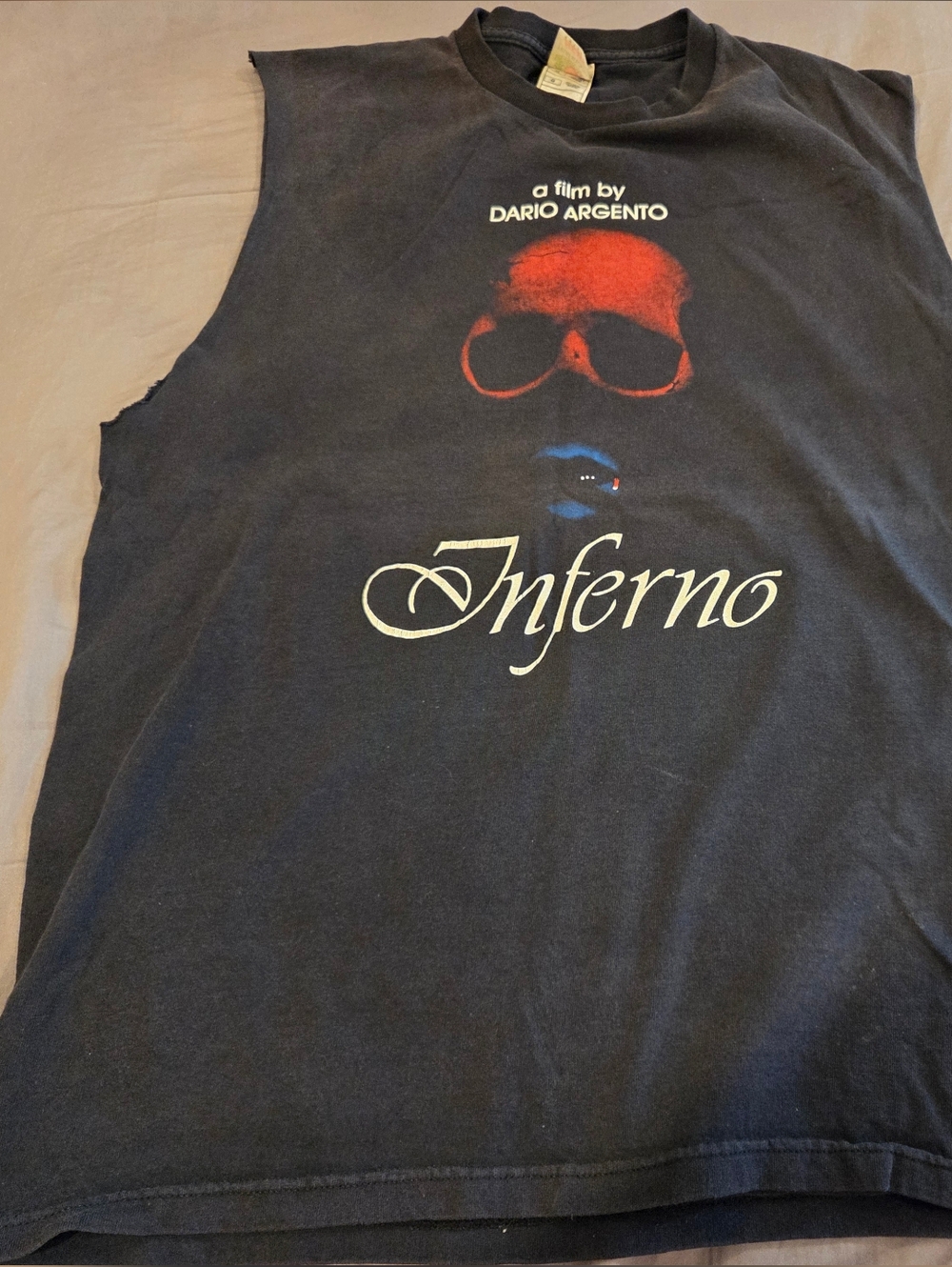 ☠️INFERNO (ARGENTO FILM) - VINTAGE MOVIE SHIRT - HOMEMADE SLEEVELESS - MENS  L - Picture 2 of 10